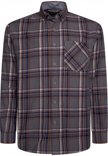 Kam Jeans 6350 Casual Gingham Check Shirt Long Sleeve Grey - Πουκάμισα - Aνδρικά πουκαμισα μεγαλα μεγάλα μεγέθη