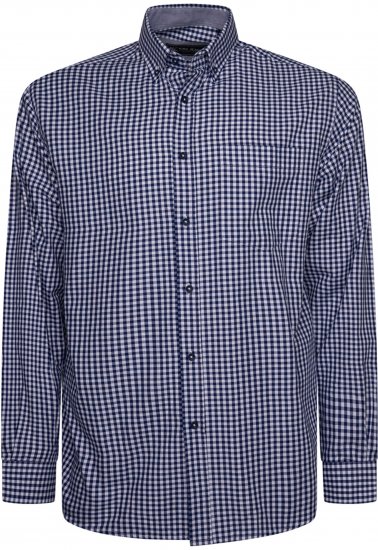 Kam Jeans 6351 Classic Gingham Shirt Long Sleeve Navy - Πουκάμισα - Aνδρικά πουκαμισα μεγαλα μεγάλα μεγέθη