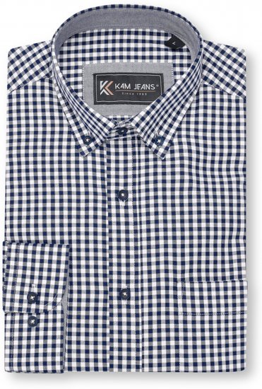 Kam Jeans 6351 Classic Gingham Shirt Long Sleeve Navy - Πουκάμισα - Aνδρικά πουκαμισα μεγαλα μεγάλα μεγέθη