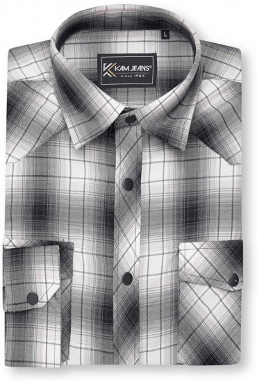 Kam Jeans 6352 Western Twin Pocket Long Sleeve Shirt Charcoal - Πουκάμισα - Aνδρικά πουκαμισα μεγαλα μεγάλα μεγέθη