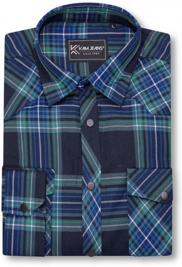 Kam Jeans 6353 Western Check Shirt Navy - Πουκάμισα - Aνδρικά πουκαμισα μεγαλα μεγάλα μεγέθη