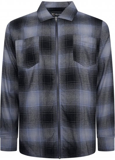 Kam Jeans 6354 Zip Through Check Shirt Charcoal - Πουκάμισα - Aνδρικά πουκαμισα μεγαλα μεγάλα μεγέθη