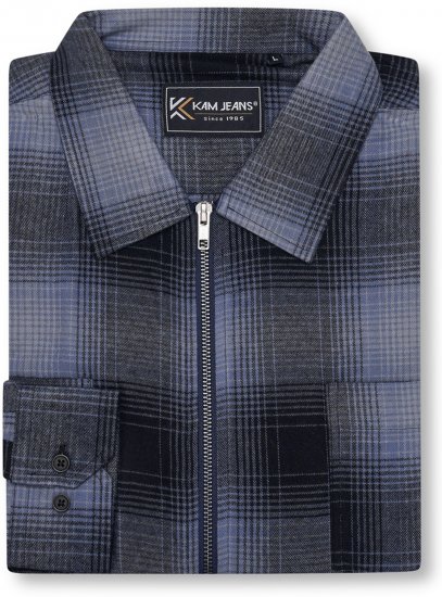 Kam Jeans 6354 Zip Through Check Shirt Charcoal - Πουκάμισα - Aνδρικά πουκαμισα μεγαλα μεγάλα μεγέθη