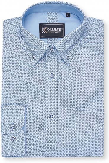 Kam Jeans 6361 All Over Geo Print Long Sleeve Shirt Sky Blue - Πουκάμισα - Aνδρικά πουκαμισα μεγαλα μεγάλα μεγέθη
