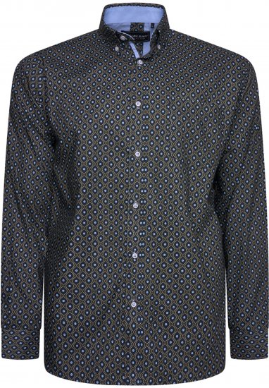 Kam Jeans 6362 All Over Eye Print Long Sleeve Navy - Πουκάμισα - Aνδρικά πουκαμισα μεγαλα μεγάλα μεγέθη