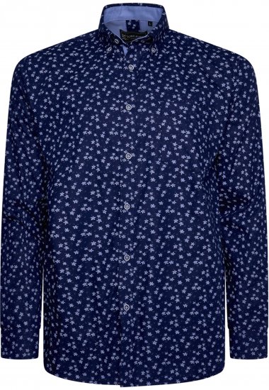 Kam Jeans 6364 All Over Floral Print Long Sleeve Shirt Navy - Πουκάμισα - Aνδρικά πουκαμισα μεγαλα μεγάλα μεγέθη