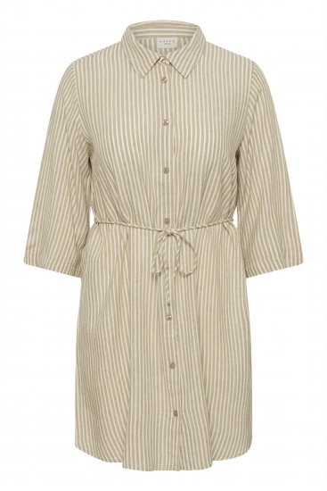 Kaffe Curve Milla Short Shirt Dress Chinchilla/Chalk Stripe - Μίνι φορέματα - 