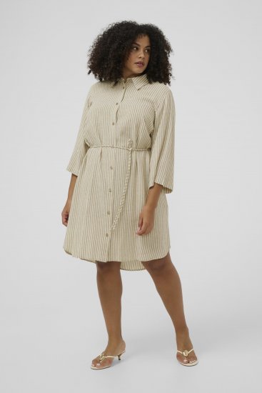 Kaffe Curve Milla Short Shirt Dress Chinchilla/Chalk Stripe - Μίνι φορέματα - 