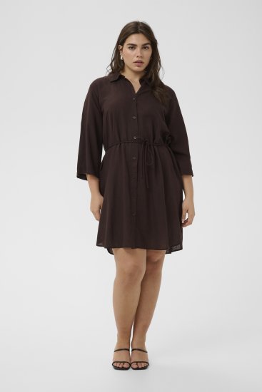 Kaffe Curve Mille Short Shirt Dress Black Coffee Brown - Μίνι φορέματα - 