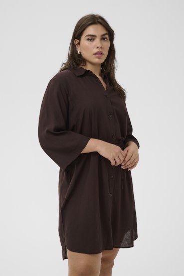 Kaffe Curve Mille Short Shirt Dress Black Coffee Brown - Μίνι φορέματα - 