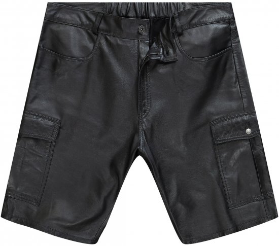JP1880 Leather Shorts Cargo Pockets Lamb Nappa Leather Black - Σορτς - Aνδρικεσ βερμουδεσ μεγαλα μεγάλα μεγέθη