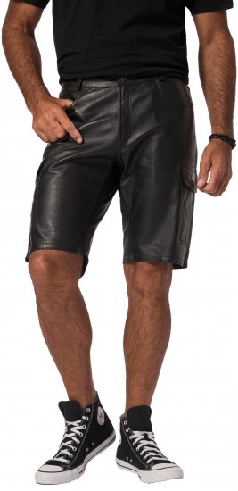JP1880 Leather Shorts Cargo Pockets Lamb Nappa Leather Black - Σορτς - Aνδρικεσ βερμουδεσ μεγαλα μεγάλα μεγέθη