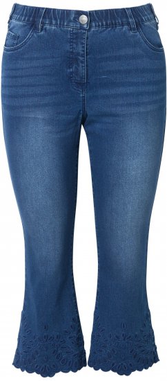 Ulla Popken Cropped Flared Eyelet Jeans Denim Blue - Τζιν & Παντελόνια για Γυναίκες σε Μεγάλες Μεγέθη – Plus Size - 