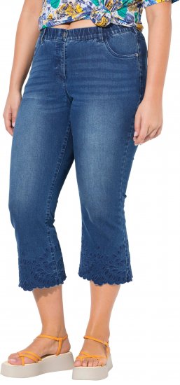 Ulla Popken Cropped Flared Eyelet Jeans Denim Blue - Τζιν & Παντελόνια για Γυναίκες σε Μεγάλες Μεγέθη – Plus Size - 