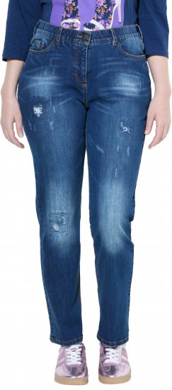 Ulla Popken Lightly Distressed Stretch Fit Jeans Blue Denim - Τζιν & Παντελόνια για Γυναίκες σε Μεγάλες Μεγέθη – Plus Size - 