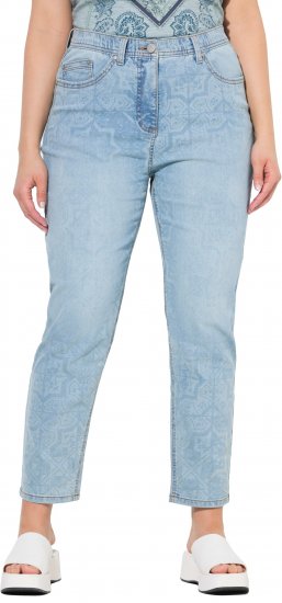 Ulla Popken Tile Laser Print Stretch Fit Jeans Light Light Blue Denim - Τζιν & Παντελόνια για Γυναίκες σε Μεγάλες Μεγέθη – Plus Size - 