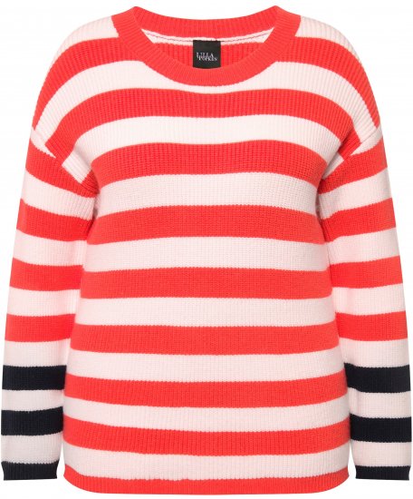 Ulla Popken Mixed Stripe Long Sleeve Sweater Hibiscus Red - φούτερ/Φούτερ με κουκούλα - 
