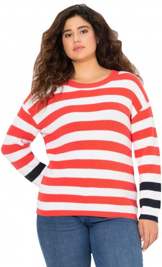Ulla Popken Mixed Stripe Long Sleeve Sweater Hibiscus Red - φούτερ/Φούτερ με κουκούλα - 