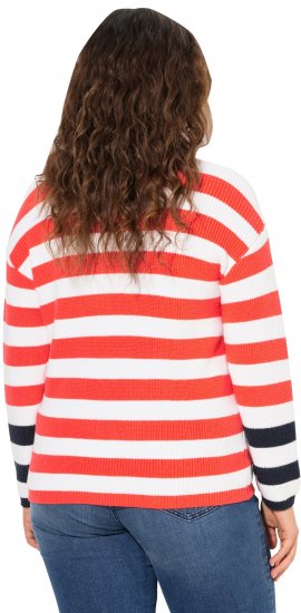 Ulla Popken Mixed Stripe Long Sleeve Sweater Hibiscus Red - φούτερ/Φούτερ με κουκούλα - 