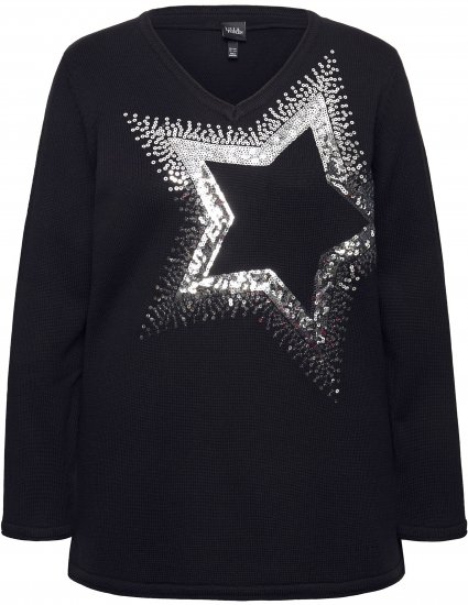 Ulla Popken Sequined Star Rolled Edge Sweater Black - φούτερ/Φούτερ με κουκούλα - 
