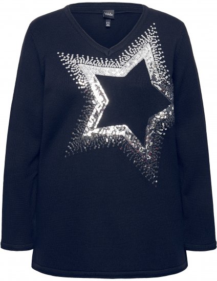 Ulla Popken Sequined Star Rolled Edge Sweater Navy - φούτερ/Φούτερ με κουκούλα - 