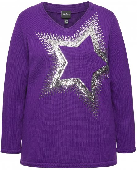 Ulla Popken Sequined Star Rolled Edge Sweater Dark Purple - φούτερ/Φούτερ με κουκούλα - 