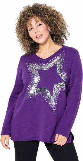Ulla Popken Sequined Star Rolled Edge Sweater Dark Purple - φούτερ/Φούτερ με κουκούλα - 