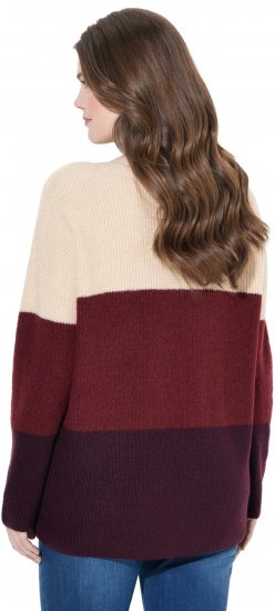 Ulla Popken Cable Knit Block Stripe V-Neck Sweater Dark Ruby - φούτερ/Φούτερ με κουκούλα - 
