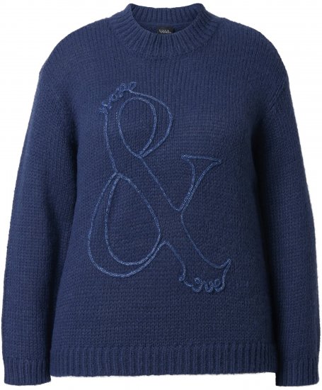 Ulla Popken Textured Glitter Embroidery Oversized Sweater Ink Blue - φούτερ/Φούτερ με κουκούλα - 