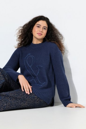Ulla Popken Textured Glitter Embroidery Oversized Sweater Ink Blue - φούτερ/Φούτερ με κουκούλα - Ζεστά Φούτερ, Hoodies & Πλεκτά