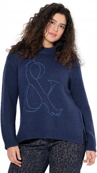 Ulla Popken Textured Glitter Embroidery Oversized Sweater Ink Blue - φούτερ/Φούτερ με κουκούλα - 