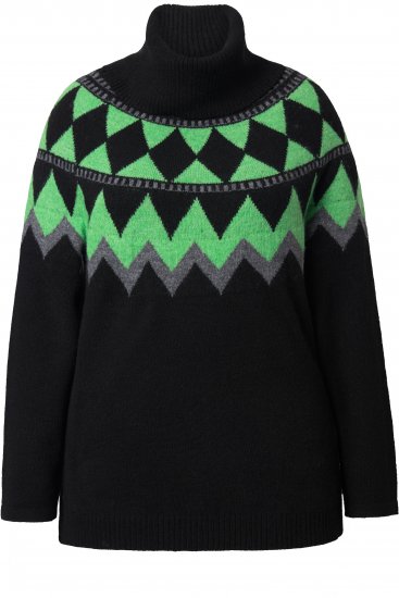 Ulla Popken Neon Alpine Pattern Long Sleeve Turtleneck Sweater Apple Green - φούτερ/Φούτερ με κουκούλα - 