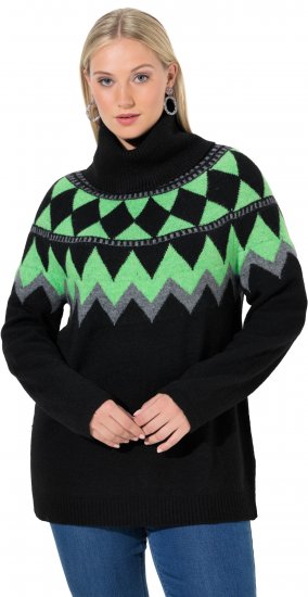 Ulla Popken Neon Alpine Pattern Long Sleeve Turtleneck Sweater Apple Green - φούτερ/Φούτερ με κουκούλα - 
