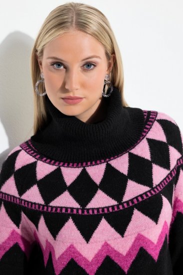 Ulla Popken Neon Alpine Pattern Long Sleeve Turtleneck Sweater Light Pink - φούτερ/Φούτερ με κουκούλα - Ζεστά Φούτερ, Hoodies & Πλεκτά