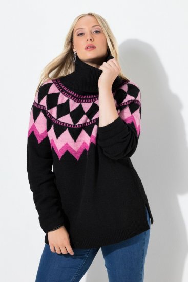 Ulla Popken Neon Alpine Pattern Long Sleeve Turtleneck Sweater Light Pink - φούτερ/Φούτερ με κουκούλα - Ζεστά Φούτερ, Hoodies & Πλεκτά