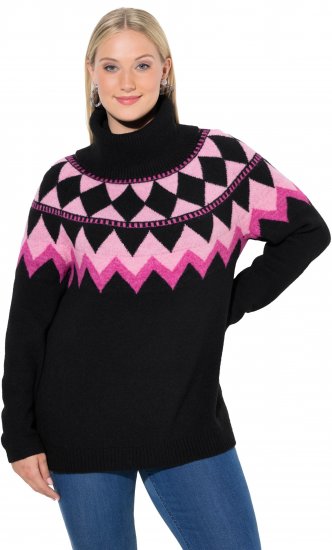 Ulla Popken Neon Alpine Pattern Long Sleeve Turtleneck Sweater Light Pink - φούτερ/Φούτερ με κουκούλα - 