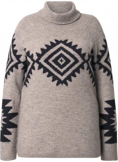 Ulla Popken Aztec Pattern Turtleneck Sweater Pebble Grey - φούτερ/Φούτερ με κουκούλα - 