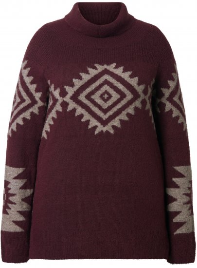 Ulla Popken Aztec Pattern Turtleneck Sweater Plum - φούτερ/Φούτερ με κουκούλα - 