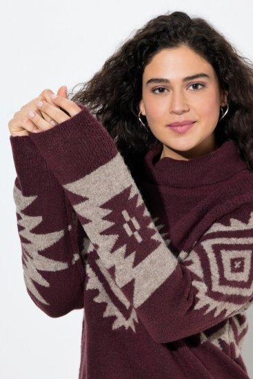 Ulla Popken Aztec Pattern Turtleneck Sweater Plum - φούτερ/Φούτερ με κουκούλα - Ζεστά Φούτερ, Hoodies & Πλεκτά