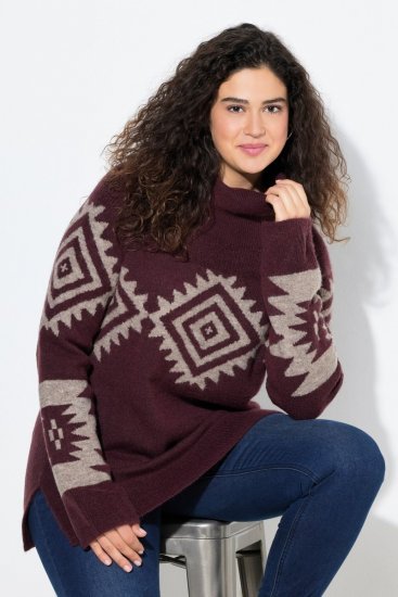 Ulla Popken Aztec Pattern Turtleneck Sweater Plum - φούτερ/Φούτερ με κουκούλα - Ζεστά Φούτερ, Hoodies & Πλεκτά