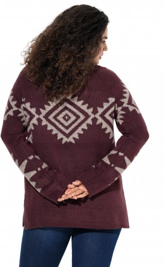 Ulla Popken Aztec Pattern Turtleneck Sweater Plum - φούτερ/Φούτερ με κουκούλα - 