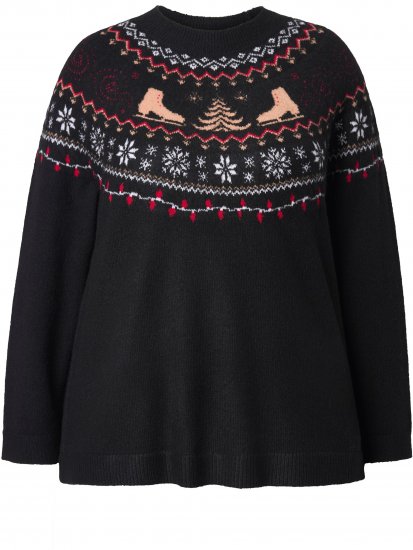 Ulla Popken Norwegian Style Christmas Sweater Black - φούτερ/Φούτερ με κουκούλα - 