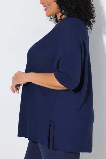 Ulla Popken Oversized 3/4 Sleeve V-Neck Sweater Navy - φούτερ/Φούτερ με κουκούλα - Ζεστά Φούτερ, Hoodies & Πλεκτά