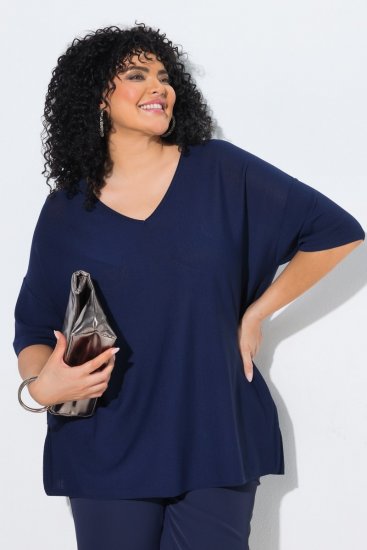 Ulla Popken Oversized 3/4 Sleeve V-Neck Sweater Navy - φούτερ/Φούτερ με κουκούλα - Ζεστά Φούτερ, Hoodies & Πλεκτά
