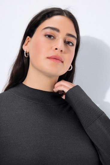 Ulla Popken Long Sleeves Mock Turtleneck Sweater Charcoal Grey Melange - φούτερ/Φούτερ με κουκούλα - Ζεστά Φούτερ, Hoodies & Πλεκτά