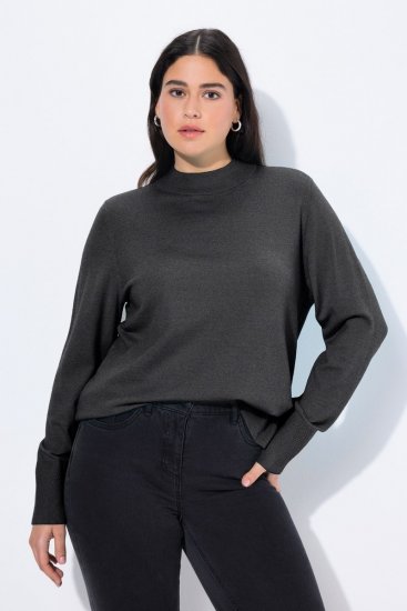 Ulla Popken Long Sleeves Mock Turtleneck Sweater Charcoal Grey Melange - φούτερ/Φούτερ με κουκούλα - Ζεστά Φούτερ, Hoodies & Πλεκτά