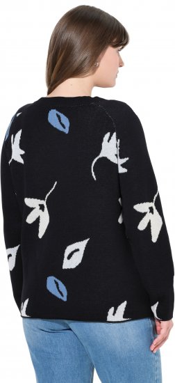 Ulla Popken Eco Cotton Leaf Pattern Long Sleeve Sweater Black - φούτερ/Φούτερ με κουκούλα - 