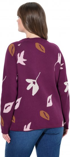 Ulla Popken Eco Cotton Leaf Pattern Long Sleeve Sweater Forest Berry - φούτερ/Φούτερ με κουκούλα - 