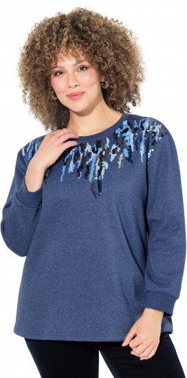 Ulla Popken Sequined Neck Long Sleeve Sweatshirt Ink Blue - φούτερ/Φούτερ με κουκούλα - 
