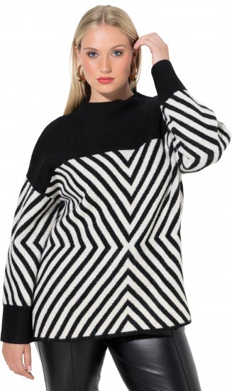 Ulla Popken Graphic Stripe Long Sleeve Turtleneck Sweater Black - φούτερ/Φούτερ με κουκούλα - 